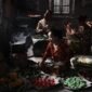 Seorang penjual sedang membuat surabi di atas tungku arang tradisional, menunjukkan proses otentik yang menjaga cita rasa khas jajanan legendaris ini. Asap tipis mengepul dari cetakan, menambah daya tarik visual dari kuliner khas Bandung yang selalu dicari ini.