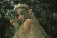 Ilustrasi Lutung Kasarung dengan Purbasari di tengah hutan yang rimbun, menggambarkan momen kebersamaan mereka selama masa pengasingan sang putri. Gambar ini menangkap esensi persahabatan yang kuat antara manusia dan makhluk mitologis dalam cerita rakyat Sunda yang melegenda.